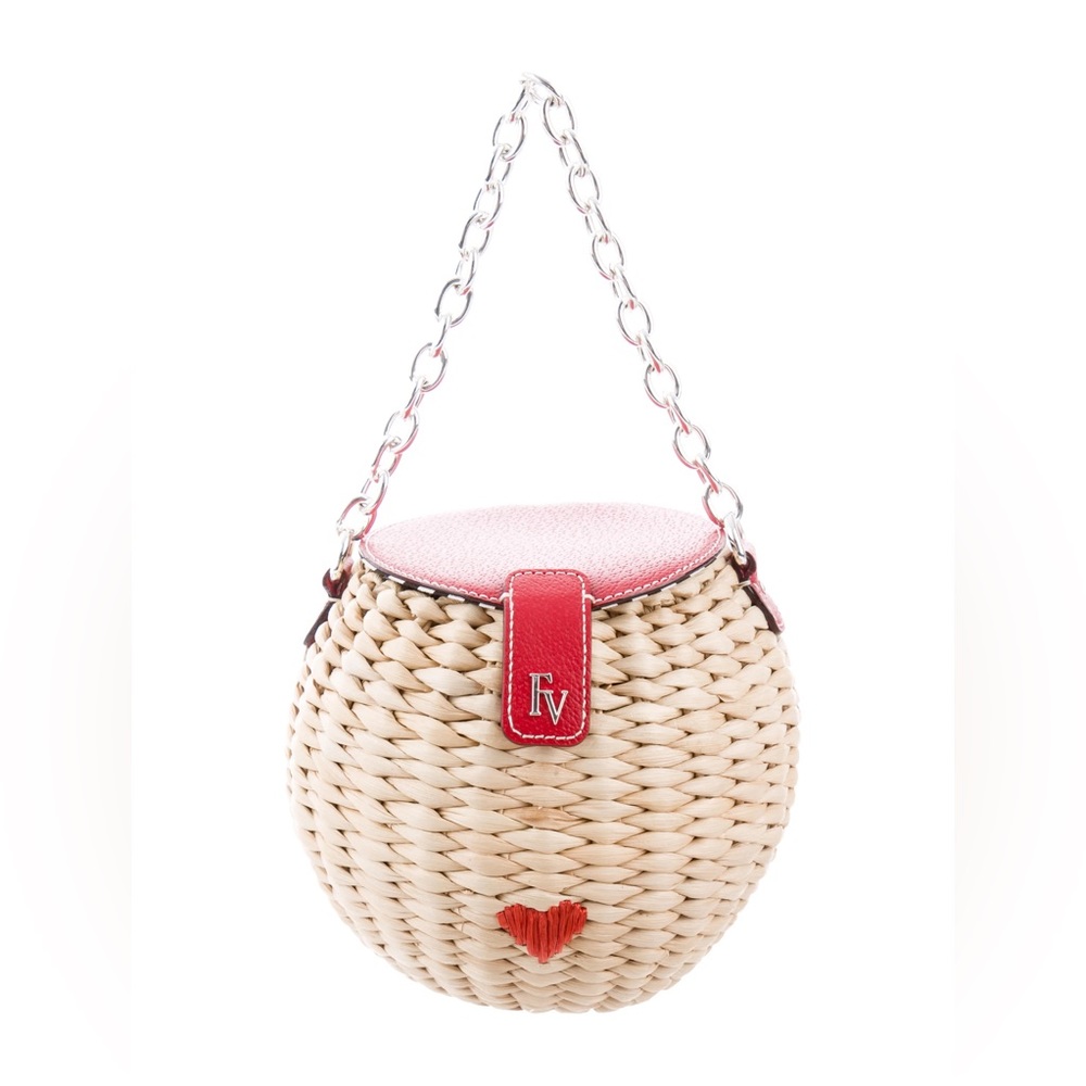 Frances Valentine Honeypot Basket Natural/Red Embroidered Heart - Picture 2 of 11
